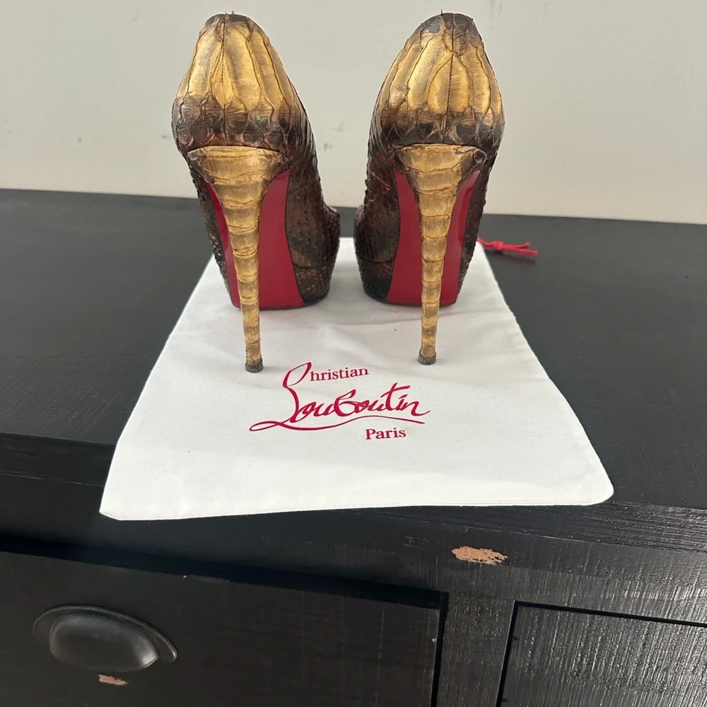 Christian Louboutin Gold and Brown Platform Heels - Picture 4 of 4